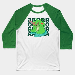 Kawaii Frog Drinking Boba Tea Baseball T-Shirt